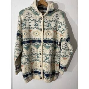 Camela Lambswool Blend Hooded Cardigan Sweater Patterned Knit Size L